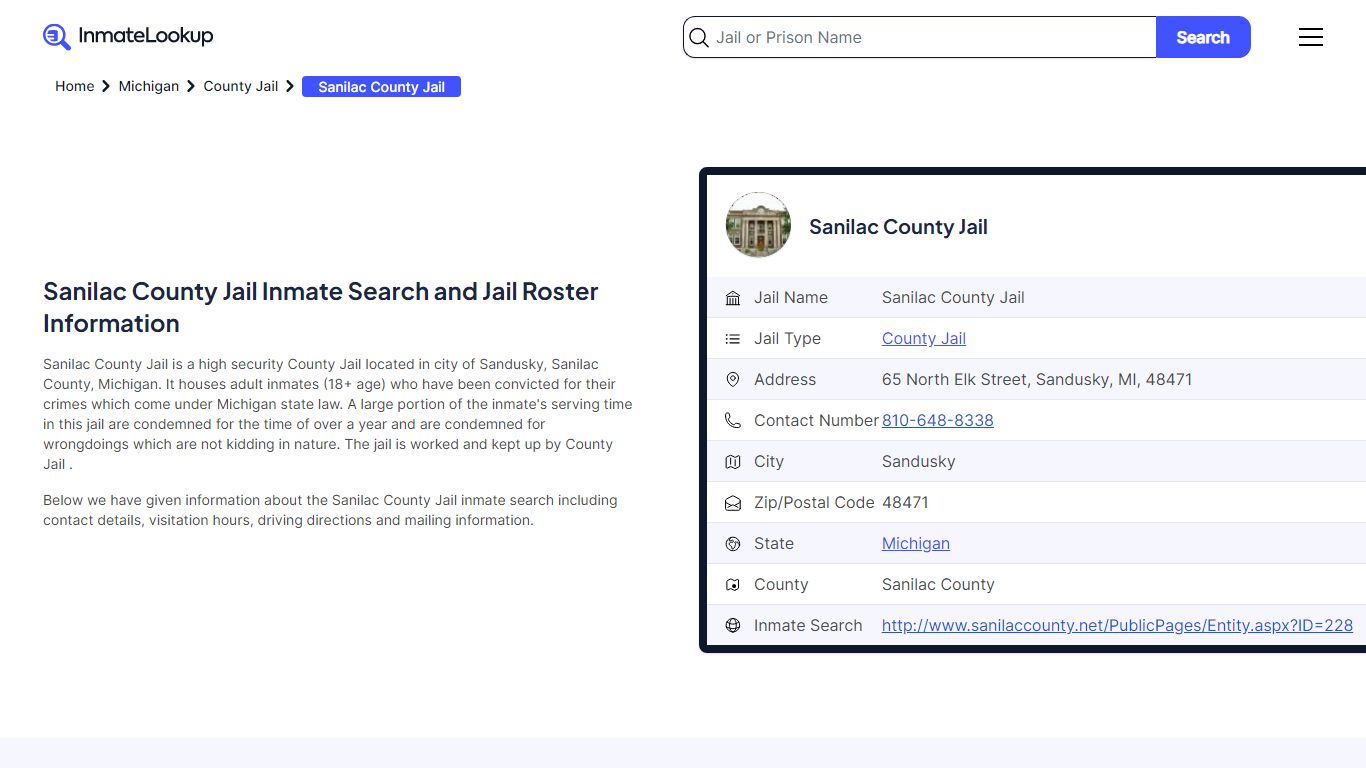 Sanilac County Jail Inmate Search and Jail Roster Information
