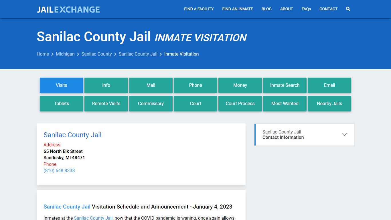 Inmate Visitation - Sanilac County Jail, MI - Jail Exchange